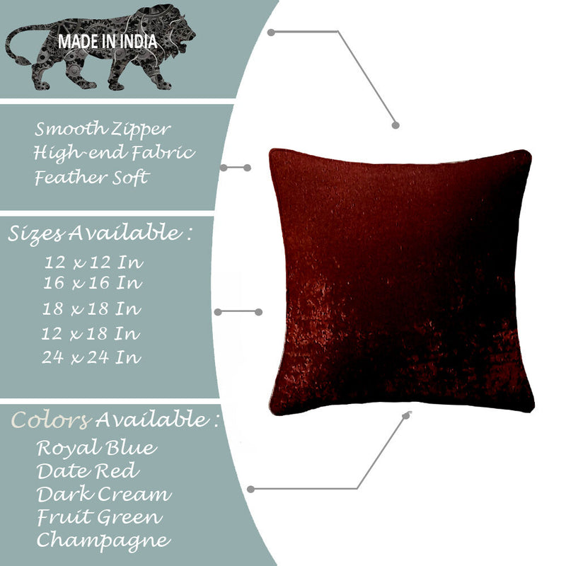Soft Velvet Square Cushion Cover 16x16 Inches, Set of 5 (Date Red)