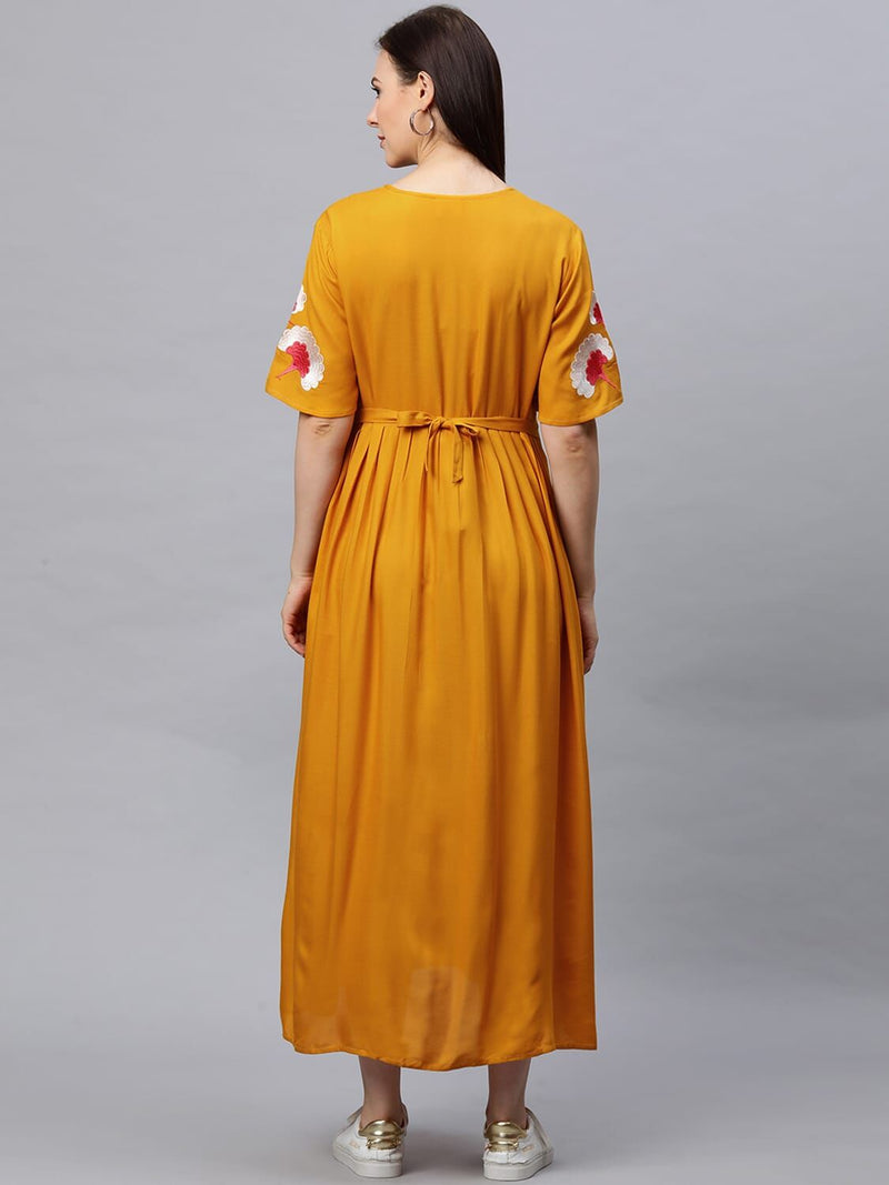 MomToBe Women's Rayon Fire Yellow Maternity Dress