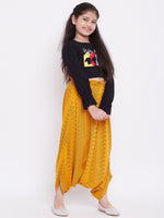 Girl's Temporal Printed Top With Dhoti Pant Yellow