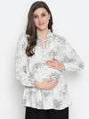 Oxolloxo Black Floral Print Tie -Knot Maternity Tunic