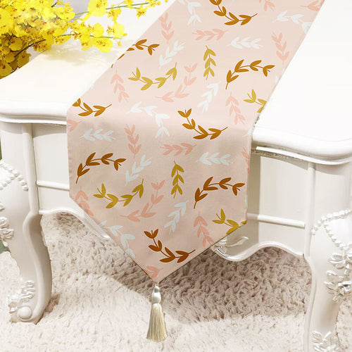 Shower Leafs Printed Cotton Best Canvas 6 Seater Table Runner (13 x 72 Inches)