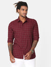 Men Maroon & White Slim Fit Checked Cotton Casual Shirt