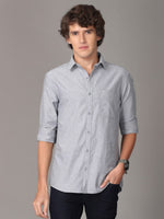 Oxford Chambray Light Grey Slim Fit Cotton Casual Shirt