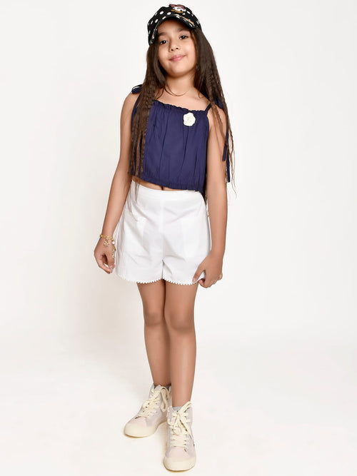 Jelly Jones Navy Flower emblished Top with White Shorts