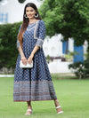 Juniper Women's Indigo Cambric Printed Anarkali Dress