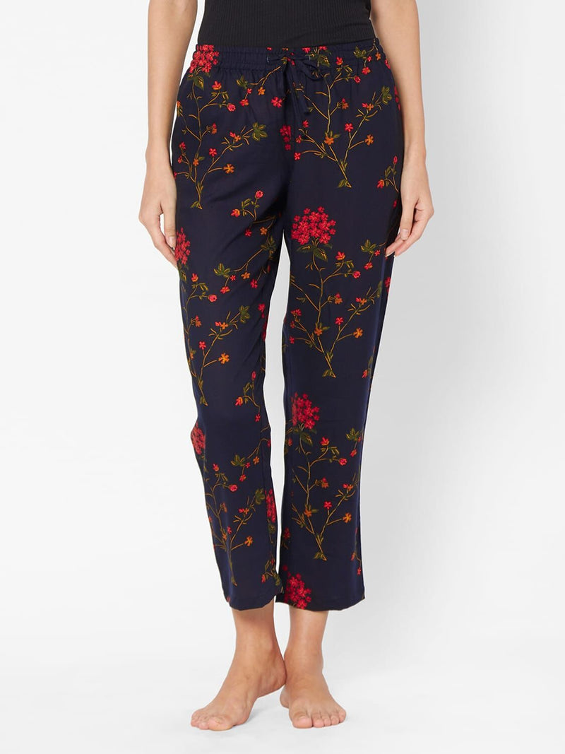 Women Black Flower Print Pyjama