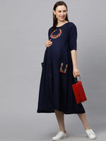 MomToBe Women's Rayon Navy Blue Maternity/Feeding/Nursing Wear