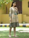 Juniper Beige Rayon Casual Wear Printed Tiered Short Dress