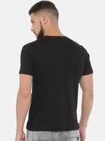 Black Solid Round Neck Cotton T-shirt Regular Fit