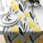 Ikat Yellow Grey Digital Printed 6 Seater Table Runner, 13 x 72 Inches