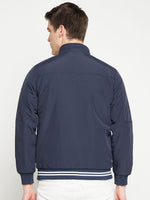 Okane Men Navy Blue Bomber with Embroidered Jacket