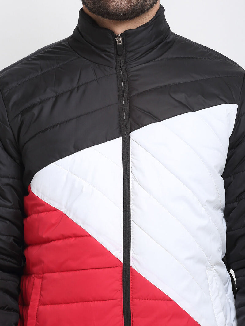 PERFKT-U Mens Black White & Red Colourblocked Lightweight Puffer Jacket