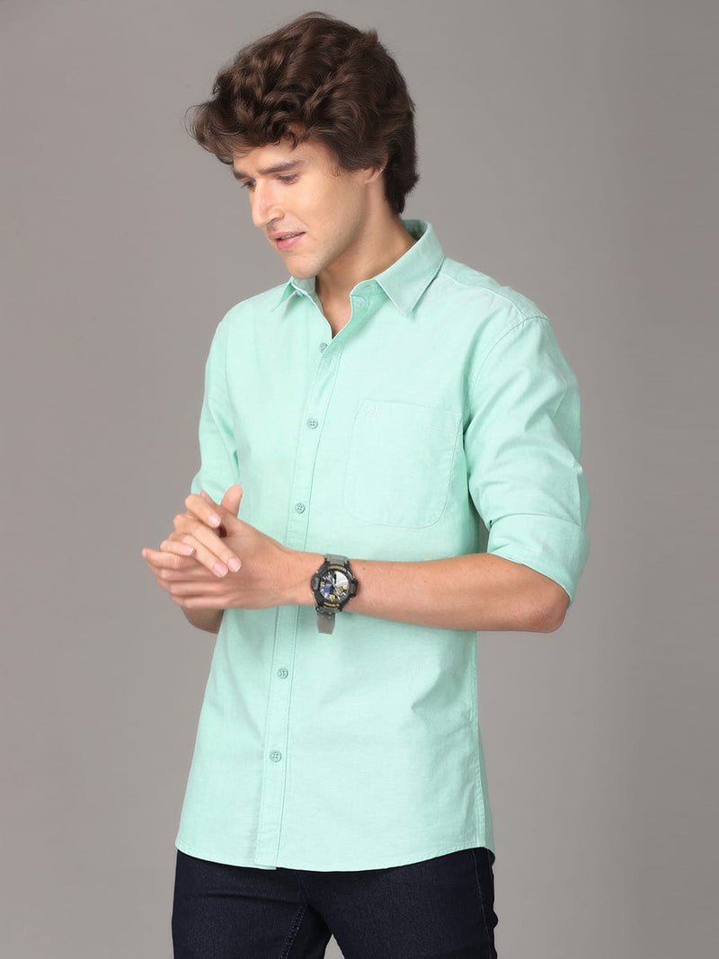 Oxford Chambray Green Slim Fit Cotton Casual Shirt