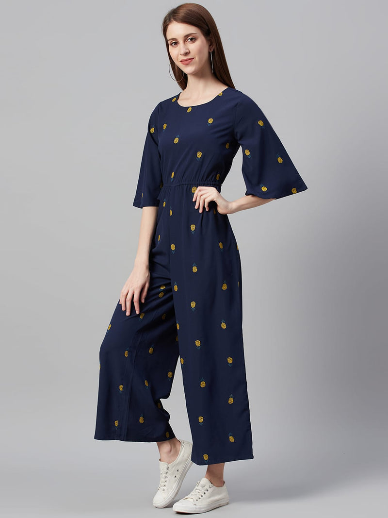 Juniper Darkblue Micro Poly Embroidered Ethnic Jumpsuit