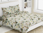 Floral Satin Dreams 100% Cotton Double Bedsheet King Size with 2 Pillow Covers, 210 Thread Count (Beige)