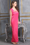 4 Pcs Satin Nightwear In Reddish Pink - Robe, Nightie, Top, Capri
