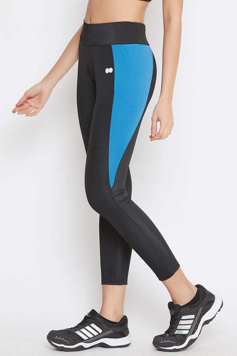 Snug Fit Active Ankle-Length Colourblock Tights in Black