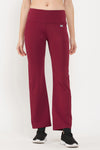 High Rise Flared Yoga Pants in Maroon with Side Pocket