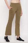 Comfort Fit High-Rise Flared Yoga Pants in Olive Green with Side Pockets