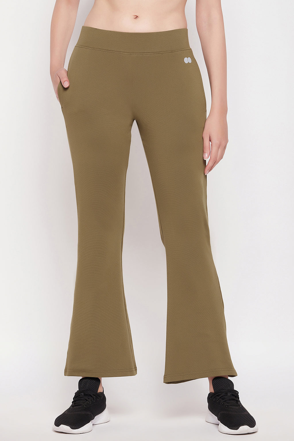 Comfort Fit High-Rise Flared Yoga Pants in Olive Green with Side Pocke –  Tradyl