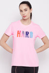 Comfort Fit Text Print Active T-shirt in Baby Pink
