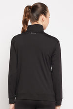 Comfort-Fit Active Jacket in Black with Printed Panel