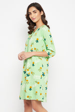 Cactus Print Button Down Short Night Dress in Seafoam Green - 100% Cotton