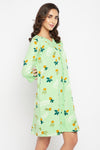 Cactus Print Button Down Short Night Dress in Seafoam Green - 100% Cotton