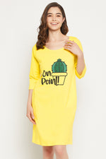 Cactus Print Short Night Dress in Yellow - 100% Cotton