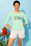 Cactus Print Top in Seafoam Green & Chic Basic Shorts in Grey - 100% Cotton