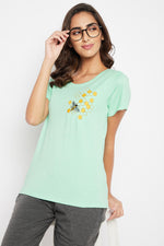 Chic Basic Embroidered Top in Mint Green - 100% Cotton