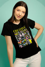 Graphic & Text Print Top in Black - 100% Cotton
