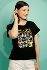 Graphic & Text Print Top in Black - 100% Cotton