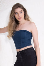 Chic Basic Ribbed Bustier in Navy - Cotton