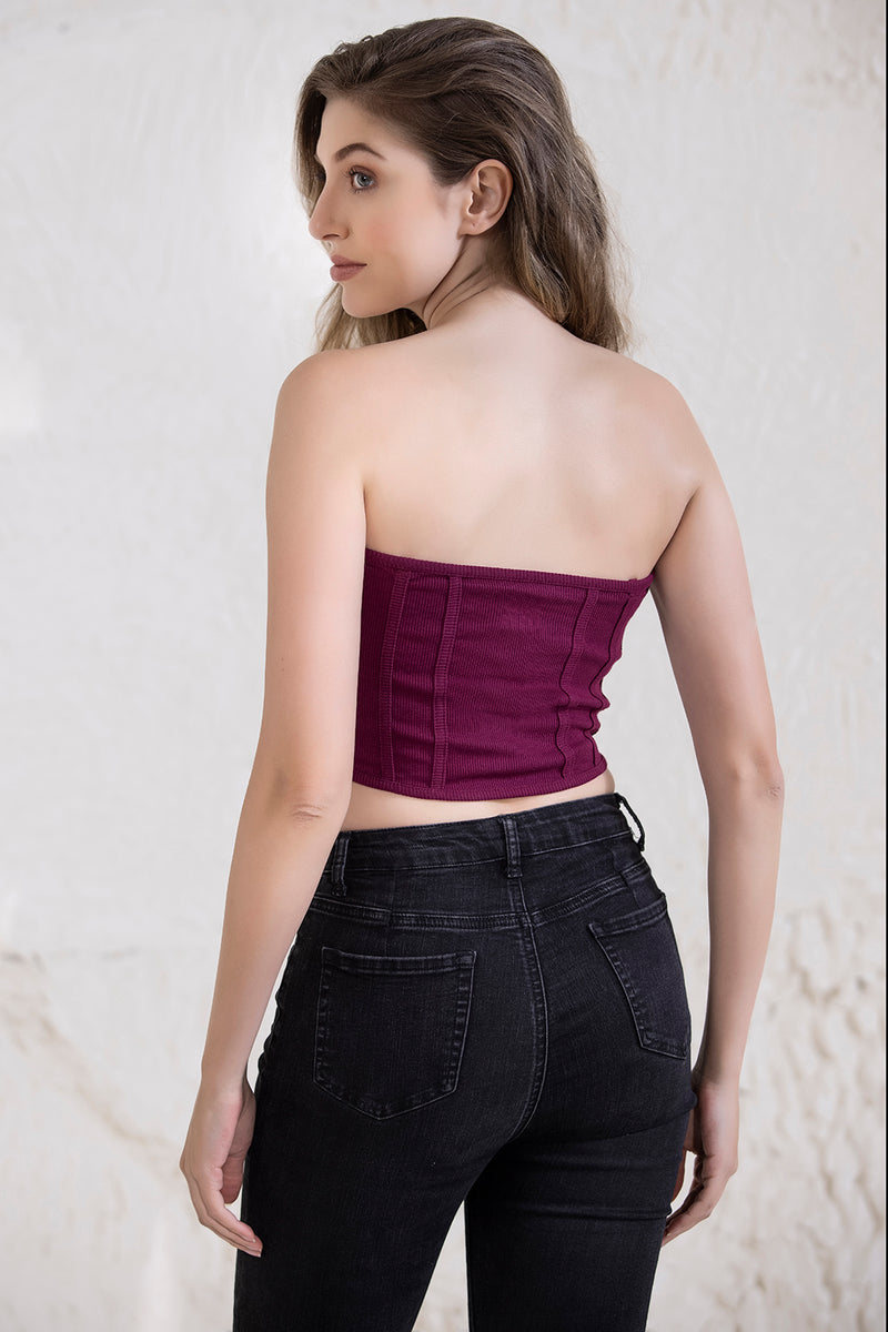 Chic Basic Ribbed Bustier in Wine Colour - Cotton