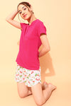 Chic Basic Top in Magenta & Pretty Florals Shorts in Soft Pink - 100% Cotton