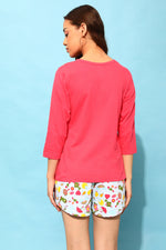 Chic Basic Top & Print Me Pretty Shorts Set in Salmon Pink - 100% Cotton