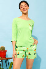 Chic Basic Top & Cactus Print Shorts Set in Mint Green - 100% Cotton
