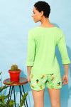 Chic Basic Top & Cactus Print Shorts Set in Mint Green - 100% Cotton