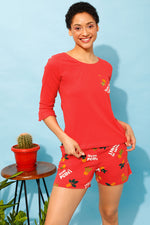 Chic Basic Top & Printed Shorts Set in Red - 100% Cotton