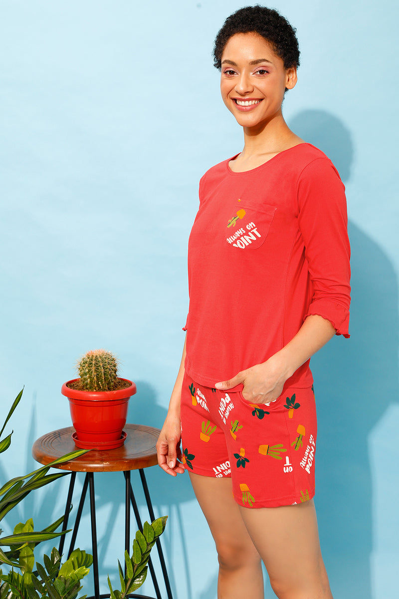 Chic Basic Top & Printed Shorts Set in Red - 100% Cotton