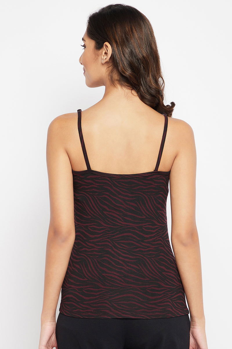 Animal Print Camisole in Maroon - Cotton