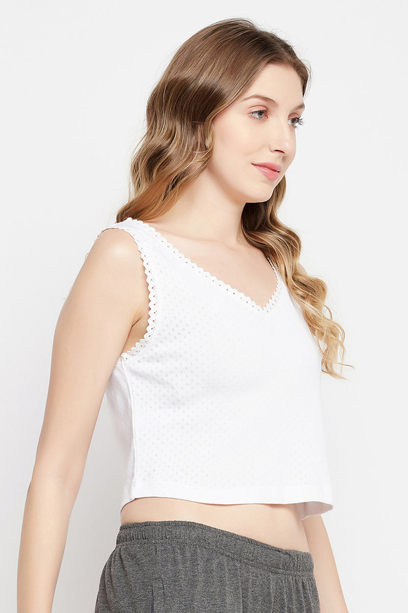Chic Basic Self-Patterned Crop Tank Top in White - 100% Cotton