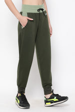 Comfort Fit High Rise Active Joggers in Olive Green with Side Pockets