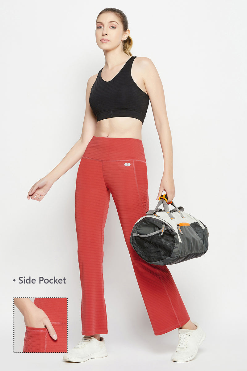 Buy CLOVIA High Rise Flared Yoga Pants in Maroon with Side Pocket
