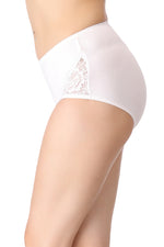 Cotton High Waist Hipster with Lace Sides In White