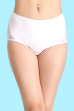 Cotton High Waist Hipster with Lace Sides In White
