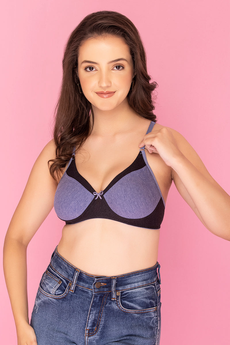 Non-Padded Non-Wired Full Coverage T-Shirt Bra In Purple - Cotton Rich
