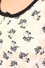 Cow Print Short Night Dress in White - 100% Cotton