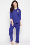 Halloween Print Button Down Shirt & Pyjama Set in Royal Blue - 100% Cotton